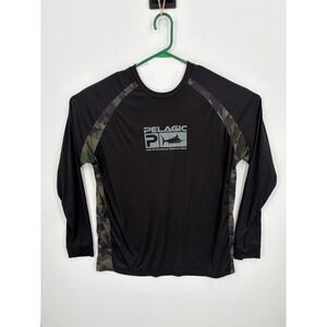 Pelagic Mens Vaportek Black Camo Fishing Performance L/S Shirt, XL, UPF50